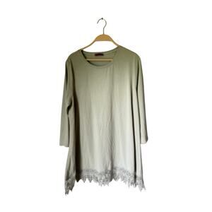 Mountain Mamas Gray Tunic 3/4 Sleeves With Crochet Hem‎ XXL Fall Shirt